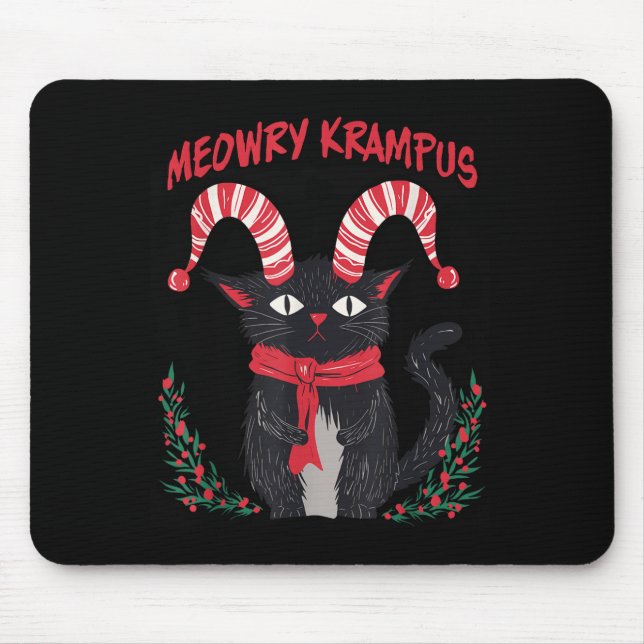 Meowry Krampus Funny Krampus Is Coming To Town Cat Mouse Pad (Front)