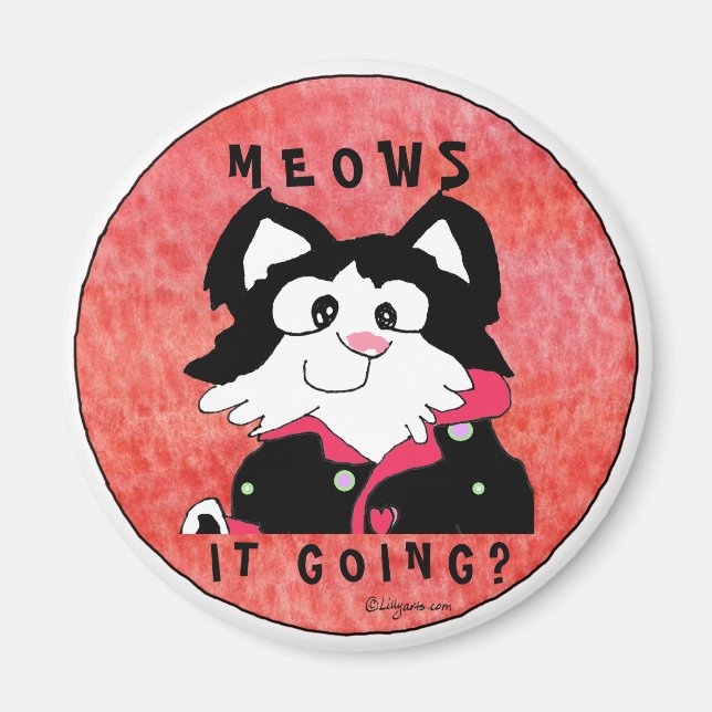 Meows It Going Cartoon Cat Accessories Magnets (Front)