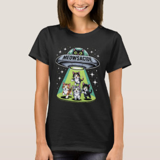 Meowsacide Funny UFO Cat Alien Abduction Humor T-Shirt