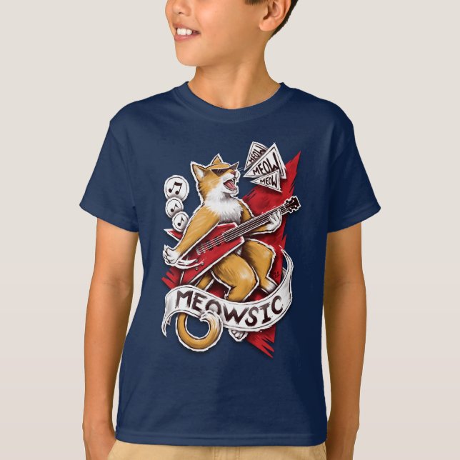Meowsic - Guitarist Cat T-Shirt (Front)