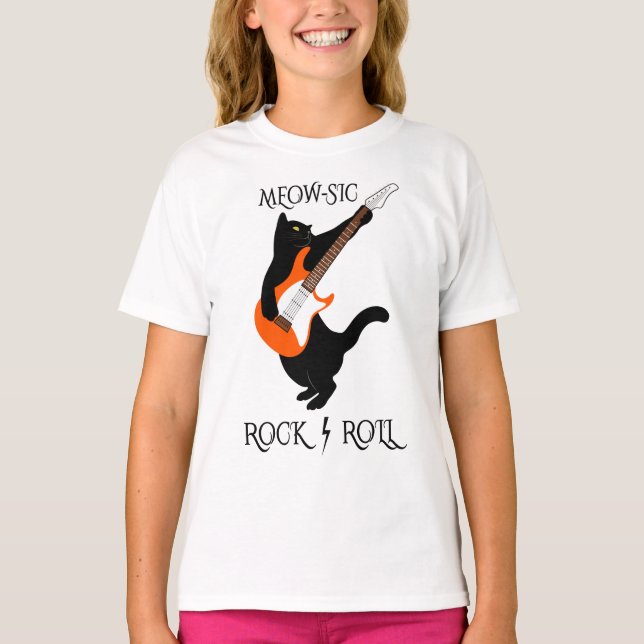 MEOWSIC ROCK AND ROLL, Music Cat Gift, Meowsic T-Shirt (Front)
