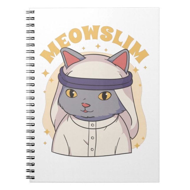 MEOWSLIM MUSLIM CARTOON CAT WEARING ARABIC GARMENT NOTEBOOK (Front)