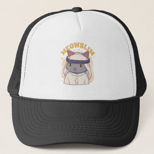 MEOWSLIM MUSLIM CARTOON CAT WEARING ARABIC GARMENT TRUCKER HAT