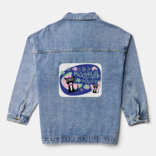 Meowsville Cartoon Beatnik Character 50s Kitty Denim Jacket