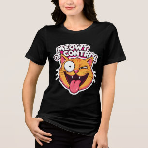 Meowt of Control – Funny Cartoon Cat Face Tri-Blend Shirt