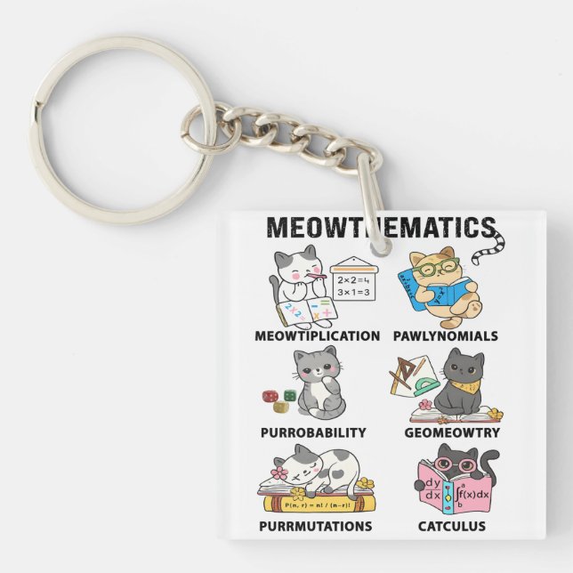 Meowthematics Funny Math Cat Puns For Math Lovers Keychain (Front)