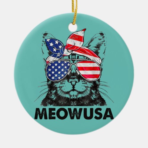 Meowusa Funny Cat Bun Sunglasses America Women  Ceramic Ornament