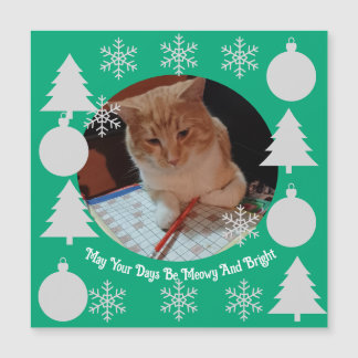 Meowy And Bright, Cat Photo, Christmas Magnet Card