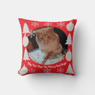 Meowy And Bright, Cat Photo, Christmas Throw Pillow