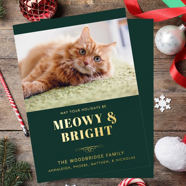 Meowy and Bright Cat Photo Gag Christmas Foil Holiday Card (Meowy and Bright Cat Photo Gag Christmas Foil Holiday Card)