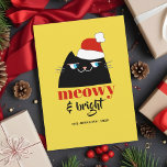 Meowy and Bright Funny Cat Christmas Holiday Card<br><div class="desc">Add a playful twist to your holiday greetings with this “Meowy & Bright” Christmas card featuring a cool black cat wearing a red Santa hat on a vibrant yellow background. The bold red and black typography adds a fun, modern feel, while space for your family name and year makes it...</div>