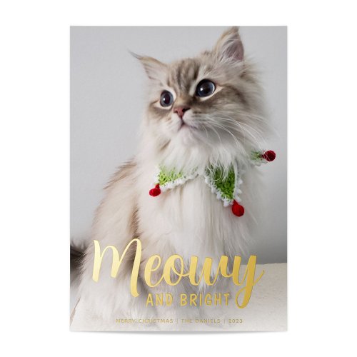 Meowy and Bright in Gold Foil Holiday Card