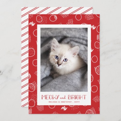 Meowy and Bright  Red  Pet Photo Holiday Card