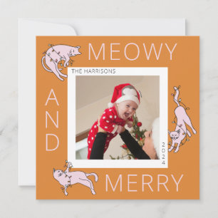 Meowy and Merry Colorful Cat Christmas Light Holiday Card