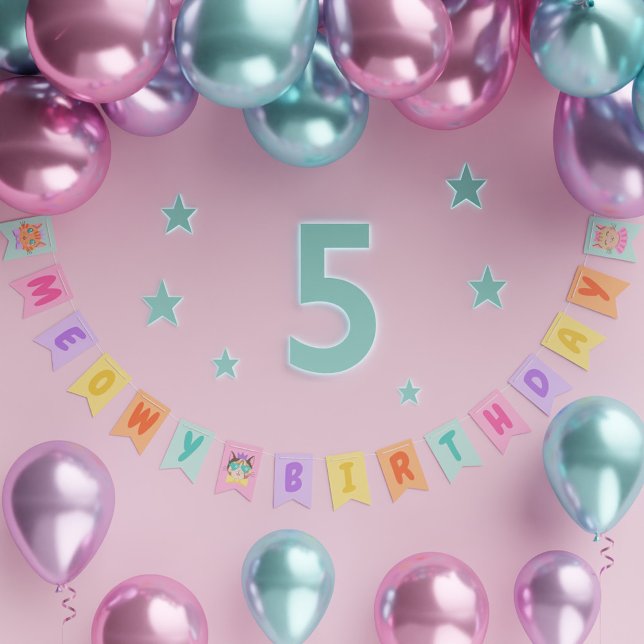 Meowy Birthday Cute Rainbow Cats Bunting Flags (Meowy Birthday Cute Rainbow Cats Bunting Flags)