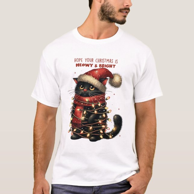 Meowy & Bright Cat Christmas Tshirt (Front)