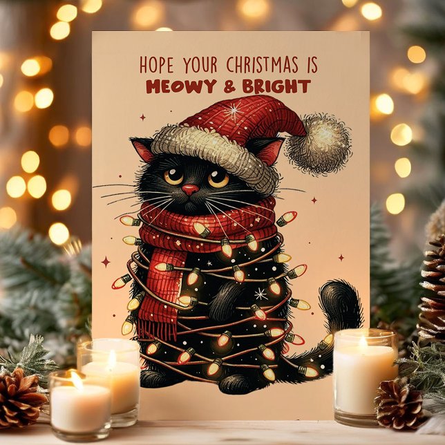 Meowy & Bright Cat Tangled Lights Funny Christmas Holiday Card (Creator Uploaded)