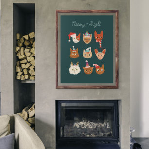 Meowy + Bright Christmas Cat Holiday Poster