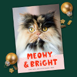 Meowy & Bright Christmas Cute Cat Holiday Photo Card<br><div class="desc">This cute yet modern cat themed holiday photo card features the whimsical greeting "meowy & bright" with a vertical photo. The colors are red, blush pink, and white but can be changed to any colors or your choice. It's the perfect design for any cat lover! It works very well with...</div>