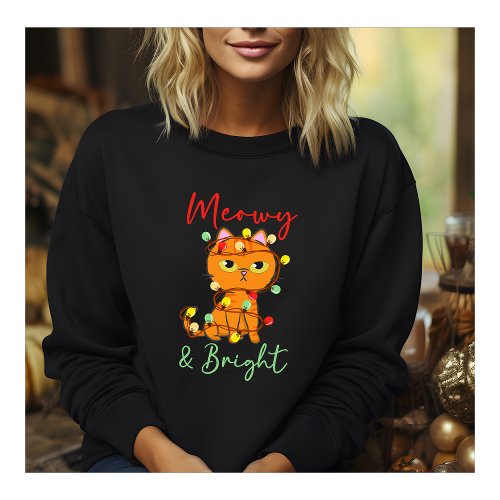 Meowy  Bright cute orange cat christmas lights Sweatshirt