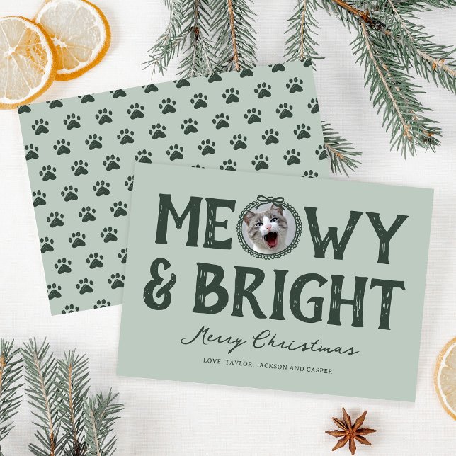 Meowy & Bright Doodle Cat Photo Christmas Holiday Card (Creator Uploaded)