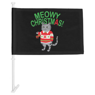 Meowy Cat Christmas Car Flag