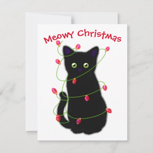 Meowy cat Christmas red green twinkle lights  Note Card
