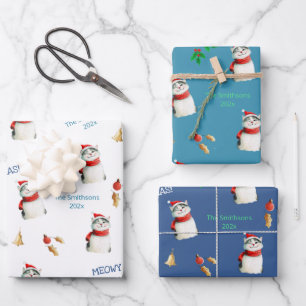 Meowy Cat Cute Personalized Christmas Wrapping Paper Sheets