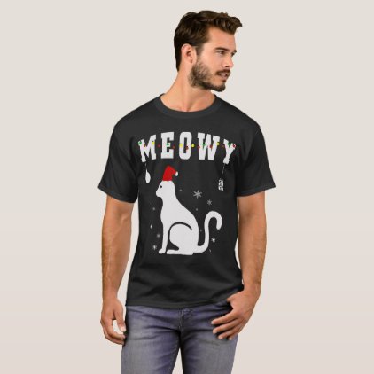 Meowy Cat Lover Christmas Gift With Santa Hat T-Shirt