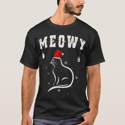 Meowy Cat Lover Christmas Gift With Santa Hat T-Shirt