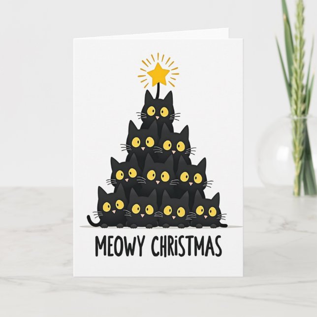 Meowy Cat Stack Christmas Card (Front)