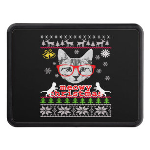 Meowy Cat Ugly Christmas Sweater Funny Cat Xmas Hitch Cover