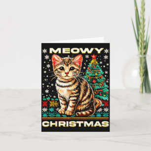 Meowy Cat Ugly Christmas Sweater Shirt Card