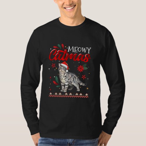 Meowy Catmas American Shorthair Cat Christmas T_Shirt