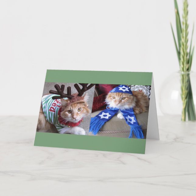 Meowy Catmas and Happy Paw-nukkah! Holiday Card (Front)