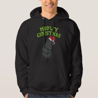 Meowy Catmas Black Cat Funny Christmas Xmas Cat Ow Hoodie