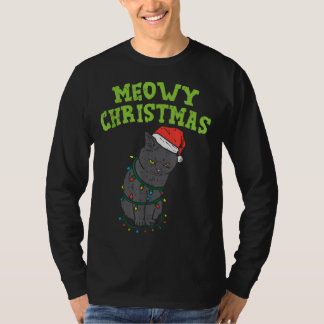 Meowy Catmas Black Cat Funny Christmas Xmas Cat Ow T-Shirt
