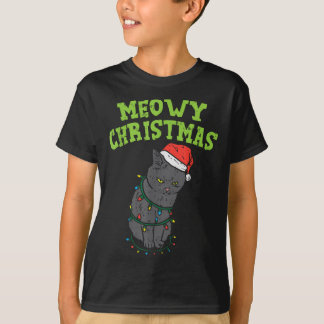Meowy Catmas Black Cat Funny Christmas Xmas Cat Ow T-Shirt