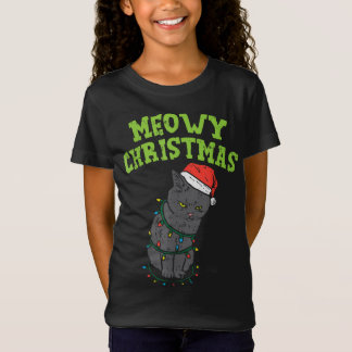 Meowy Catmas Black Cat Funny Christmas Xmas Cat Ow T-Shirt
