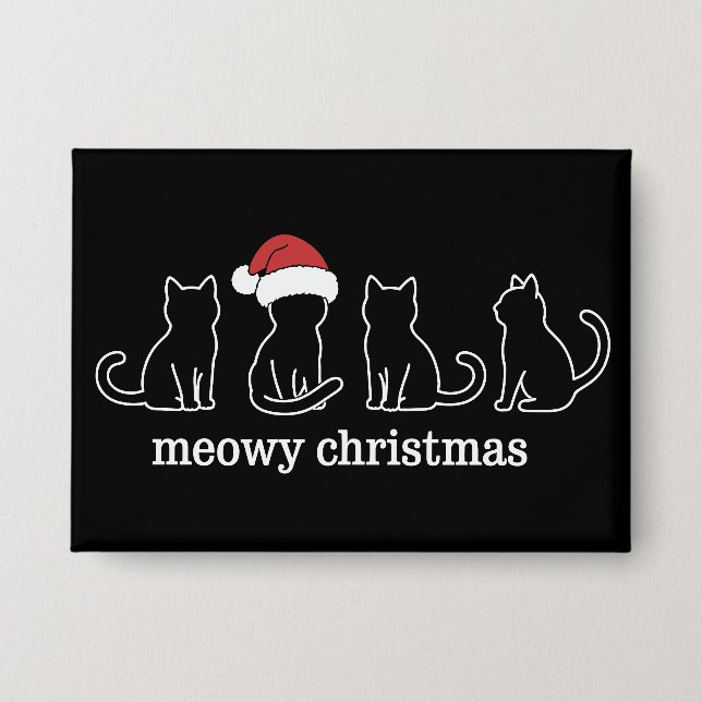Meowy Catmas Cat Christmas Cute Kitten Cats Santa  Button (Front)