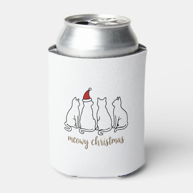 Meowy Catmas Cat Christmas Cute Kitten Cats Santa  Can Cooler (Can Front)