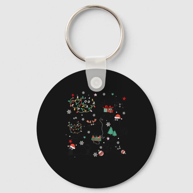 Meowy Catmas Cat Christmas Cute Kitten Cats Santa  Keychain (Front)