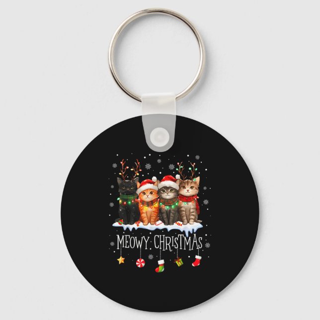 Meowy Catmas Cat Christmas Cute Kitten Cats Santa  Keychain (Front)