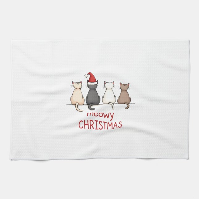 Meowy Catmas Cat Christmas Cute Kitten Cats Santa  Kitchen Towel (Horizontal)
