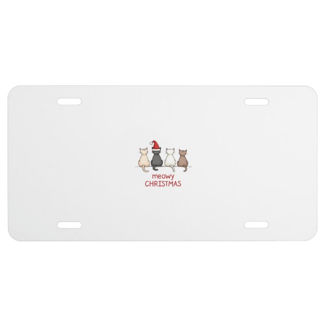 Meowy Catmas Cat Christmas Cute Kitten Cats Santa  License Plate (Front)