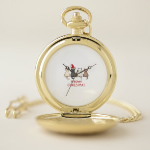 Meowy Catmas Cat Christmas Cute Kitten Cats Santa Pocket Watch