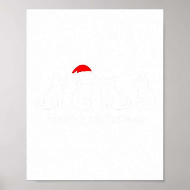 Meowy Catmas Cat Christmas Cute Kitten Cats Santa  Poster (Front)