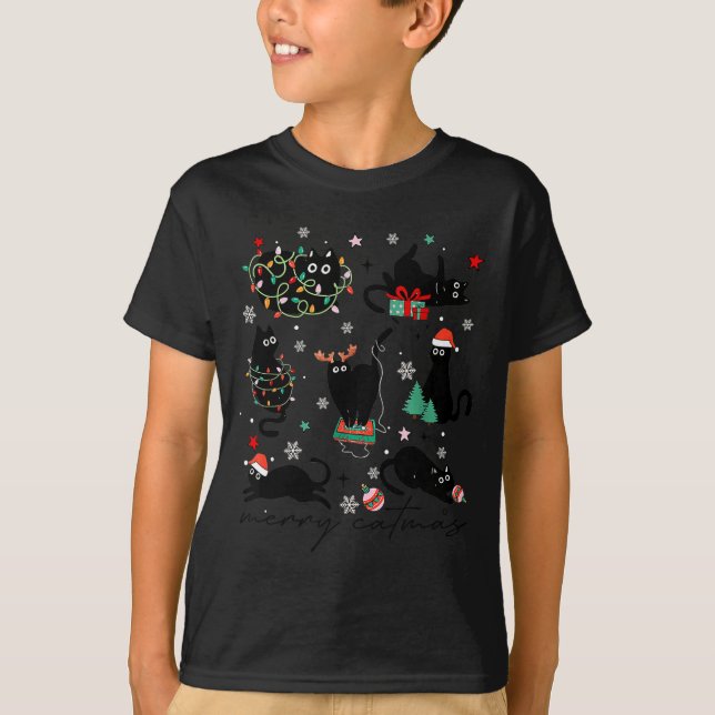 Meowy Catmas Cat Christmas Cute Kitten Cats Santa  T-Shirt (Front)