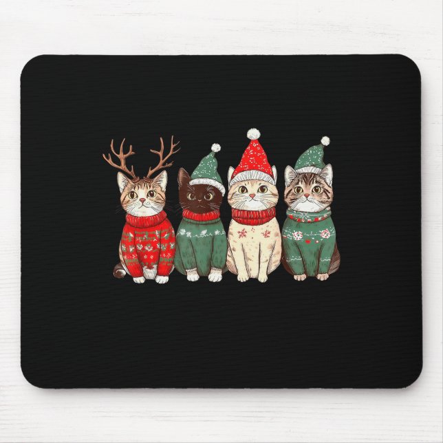 Meowy Catmas Cat Christmas Lights Xmas Pajamas Cat Mouse Pad (Front)