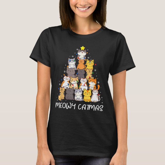 Meowy Catmas Cat Christmas Tree Merry Catmas Boys  T-Shirt (Front)